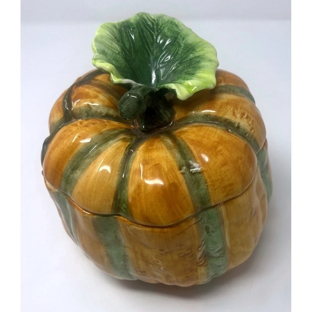 Vintage Ceramic Pumpkin Lidded‎ Serving Bowl Thanksgiving Soup Tureen